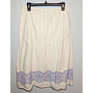 Ann Taylor Skirt Womens 6 White Blue Embroidery Floral A-Line Lined 100% Cotton